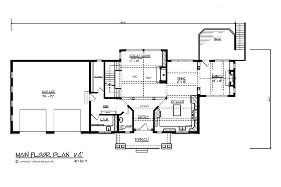 Floor Plan - Main Floor for Craftsman House Plan #320-503 - 2 bed, 2.5 bath