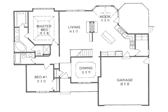 Floor Plan - Main Floor for Traditional House Plan #58-144 - 2 bed, 2 bath