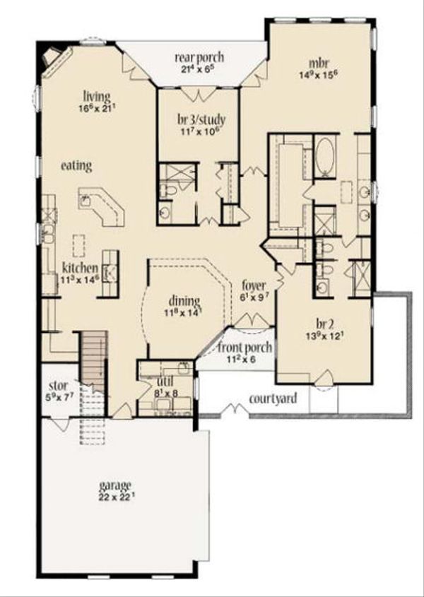 Architectural House Design - Mediterranean Floor Plan - Main Floor Plan #36-461