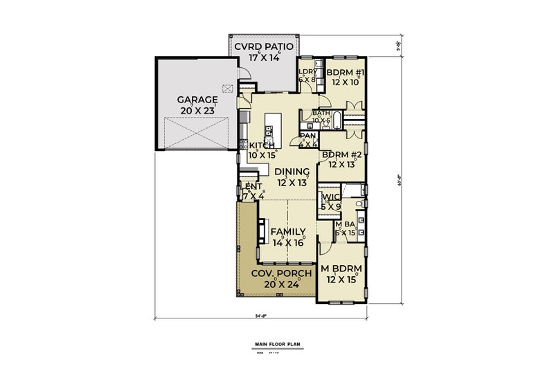 House Blueprint - Floor Plan - Main Floor for Craftsman House Plan #1070-90 - 3 bed, 2 bath