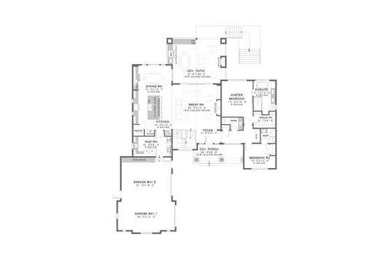 Floor Plan - Main Floor for Craftsman House Plan #1086-7 - 2 bed, 2.5 bath