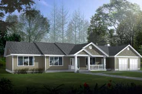 Exterior - Front Elevation for Ranch House Plan #100-405 - 3 bed, 2 bath