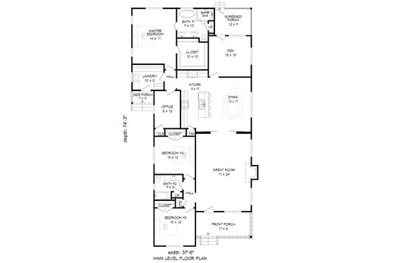 Floor Plan - Main Floor for Country House Plan #932-120 - 3 bed, 2 bath