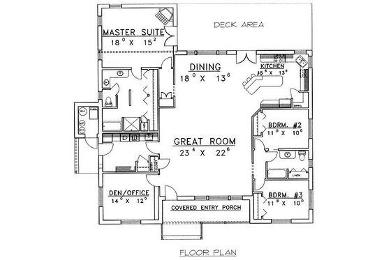 Floor Plan - Main Floor for Cabin House Plan #117-513 - 3 bed, 2 bath