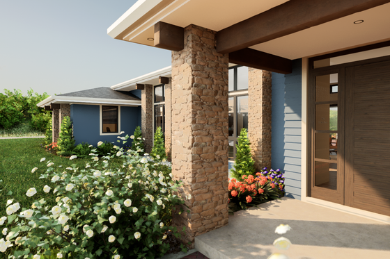Exterior - Front Elevation 4 for Prairie House Plan #48-1069 - 4 bed, 3.5 bath