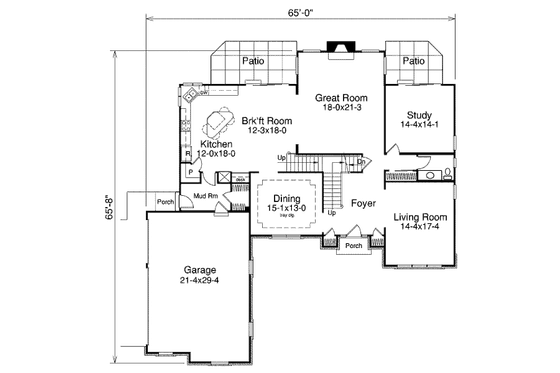 Floor Plan - Main Floor for European House Plan #57-363 - 4 bed, 3.5 bath