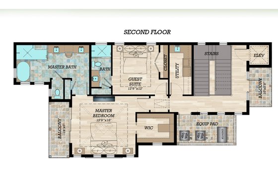 Floor Plan - Upper Floor for Bungalow House Plan #548-43 - 4 bed, 4.5 bath
