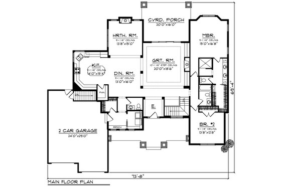 Floor Plan - Main Floor for Ranch House Plan #70-1273 - 2 bed, 2.5 bath
