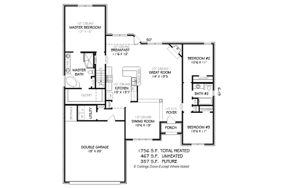 Floor Plan - Main Floor for European House Plan #424-58 - 3 bed, 2 bath