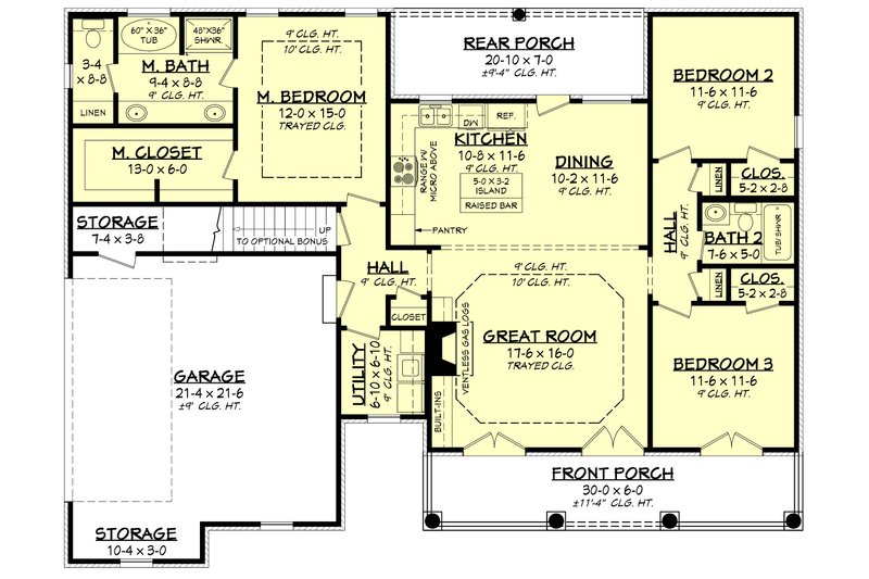 European Style House Plan - 3 Beds 2 Baths 1500 Sq/Ft Plan #430-61 ...