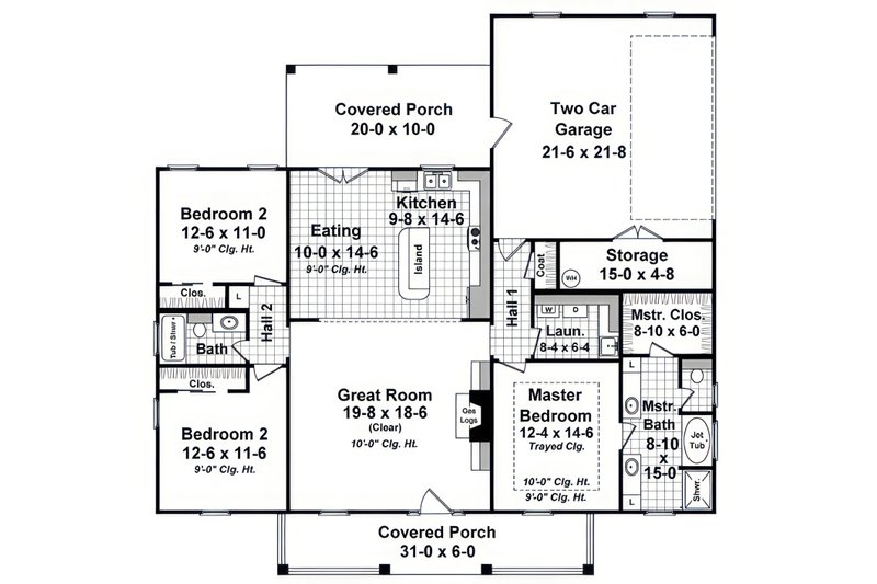Architectural House Design - Floor Plan - Main Floor for Traditional House Plan #21-628 - 3 bed, 2 bath