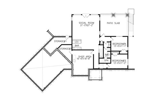 Floor Plan - Lower Floor for Ranch House Plan #54-484 - 4 bed, 3 bath