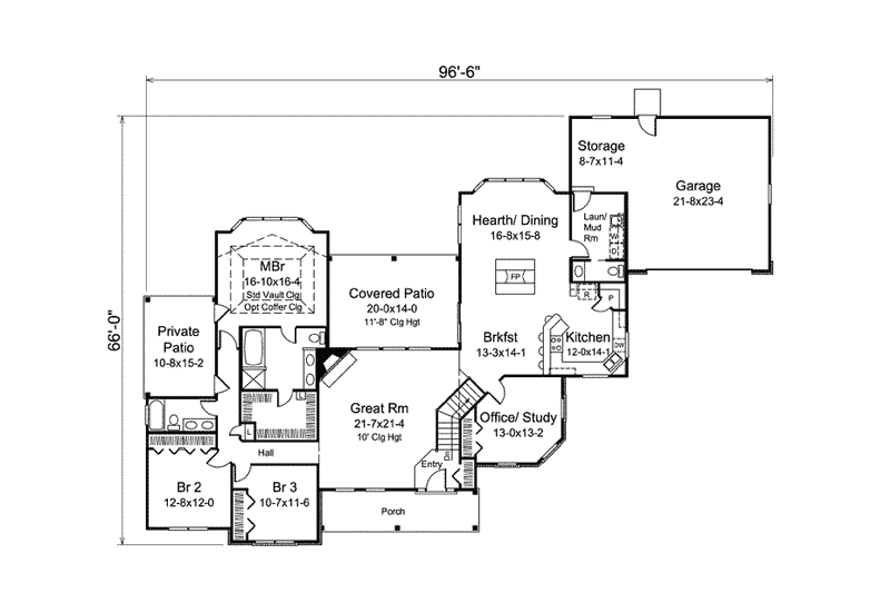 Architectural House Design - Floor Plan - Main Floor for Ranch House Plan #57-620 - 3 bed, 2.5 bath