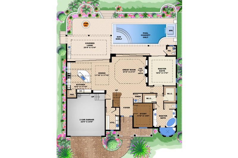 House Design - Floor Plan - Main Floor for Beach House Plan #27-514 - 3 bed, 3.5 bath