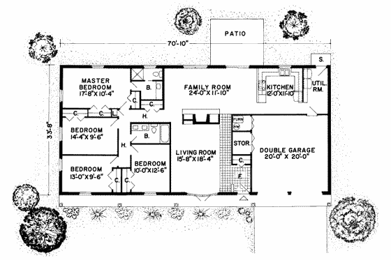 Floor Plan - Main Floor for Ranch House Plan #312-490 - 4 bed, 2 bath