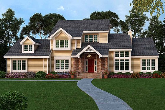 Exterior - Front Elevation for Country House Plan #456-35 - 4 bed, 3.5 bath