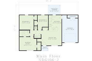 Floor Plan - Main Floor for Ranch House Plan #17-580 - 3 bed, 1 bath