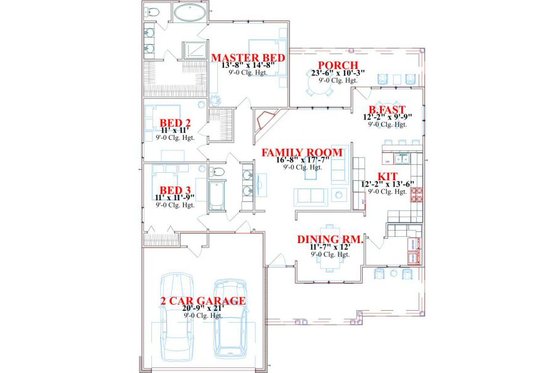 Floor Plan - Main Floor for Traditional House Plan #63-158 - 3 bed, 2 bath