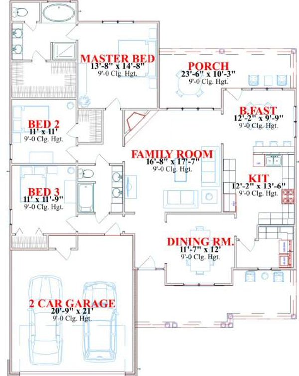 Floor Plan - Main Floor for Traditional House Plan #63-158 - 3 bed, 2 bath