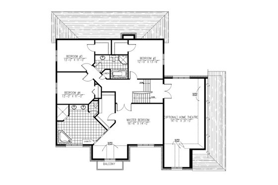 Floor Plan - Upper Floor for European House Plan #138-331 - 4 bed, 2.5 bath