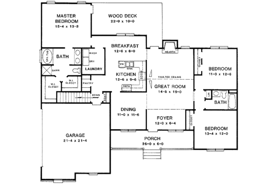 Floor Plan - Main Floor for Traditional House Plan #10-101 - 3 bed, 2 bath