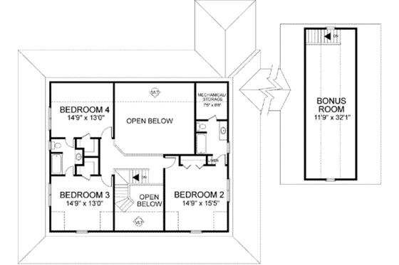 Floor Plan - Upper Floor for Farmhouse House Plan #56-205 - 4 bed, 3.5 bath