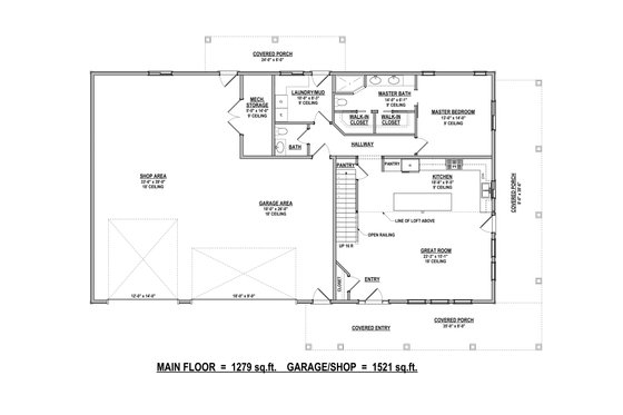 Floor Plan - Main Floor for Barndominium House Plan #1084-19 - 3 bed, 2.5 bath