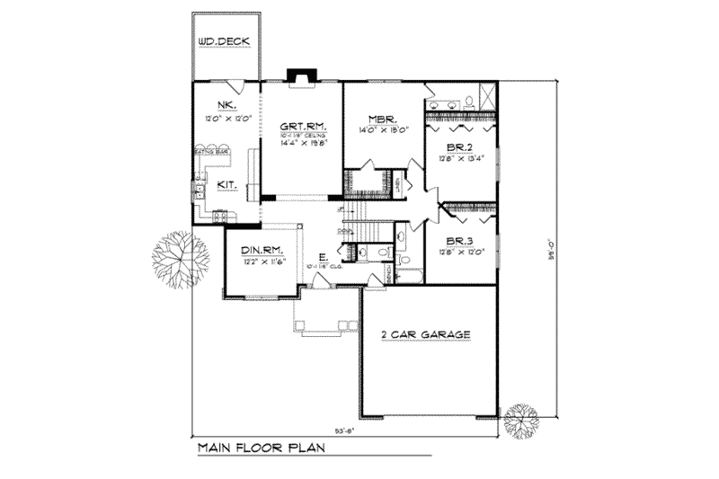 Home Plan - Floor Plan - Main Floor for Traditional House Plan #70-233 - 3 bed, 2.5 bath