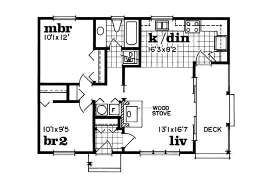 Floor Plan - Main Floor for Cottage House Plan #47-486 - 2 bed, 1 bath