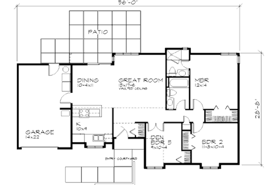 Floor Plan - Main Floor for Ranch House Plan #320-318 - 2 bed, 2 bath