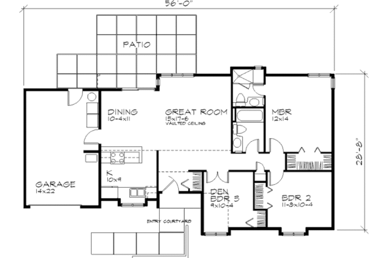 Home Plan - Floor Plan - Main Floor for Ranch House Plan #320-318 - 2 bed, 2 bath
