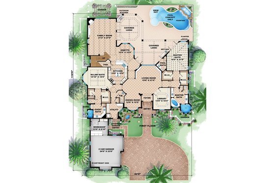 Floor Plan - Main Floor for European House Plan #27-471 - 3 bed, 3.5 bath