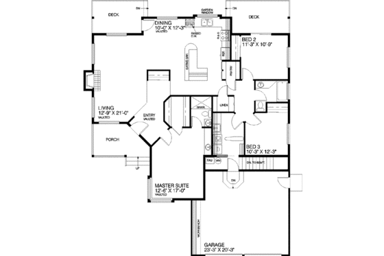 Floor Plan - Main Floor for Traditional House Plan #60-219 - 3 bed, 2 bath