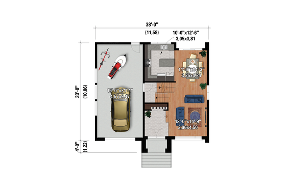 Floor Plan - Main Floor for Contemporary House Plan #25-4879 - 2 bed, 1 bath