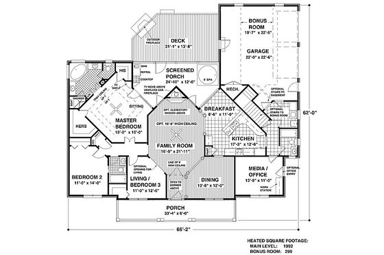 Floor Plan - Main Floor for Country House Plan #56-582 - 3 bed, 3 bath