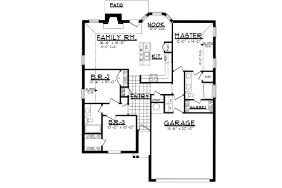 Floor Plan - Main Floor for Traditional House Plan #62-101 - 3 bed, 2 bath