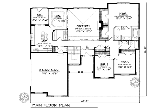 Floor Plan - Main Floor for Traditional House Plan #70-341 - 3 bed, 2 bath