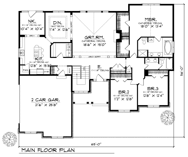 Floor Plan - Main Floor for Traditional House Plan #70-341 - 3 bed, 2 bath