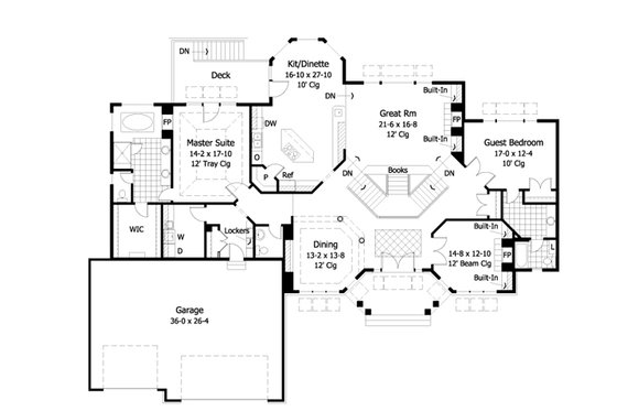 Floor Plan - Main Floor for Ranch House Plan #51-466 - 2 bed, 2.5 bath
