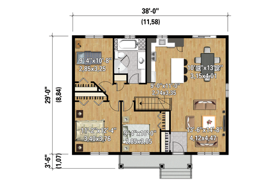 Floor Plan - Main Floor 1 for Country House Plan #25-4402 - 3 bed, 1 bath
