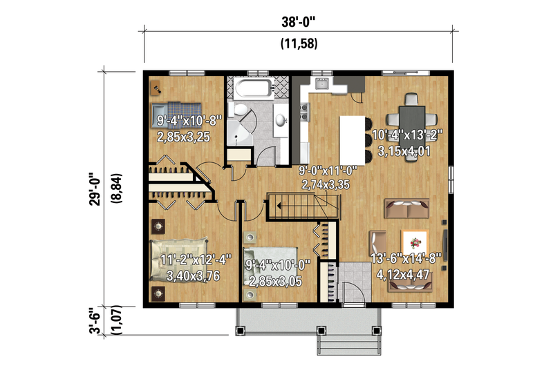 Architectural House Design - Floor Plan - Main Floor 1 for Country House Plan #25-4402 - 3 bed, 1 bath