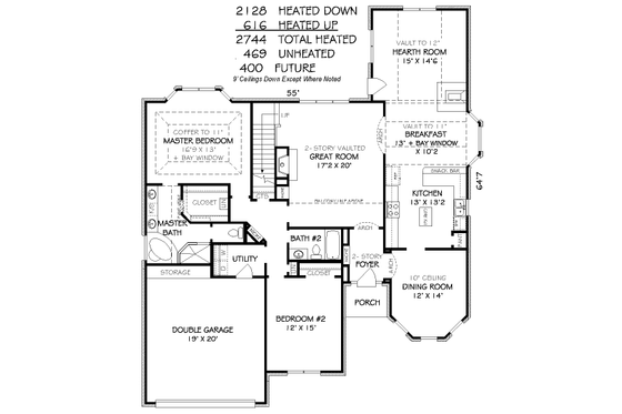 Floor Plan - Main Floor for Traditional House Plan #424-346 - 4 bed, 3 bath