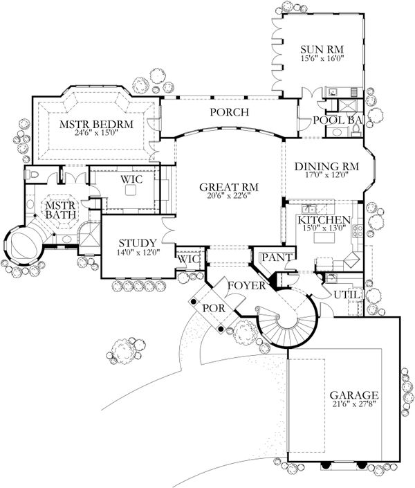 Architectural House Design - Mediterranean Floor Plan - Main Floor Plan #80-127