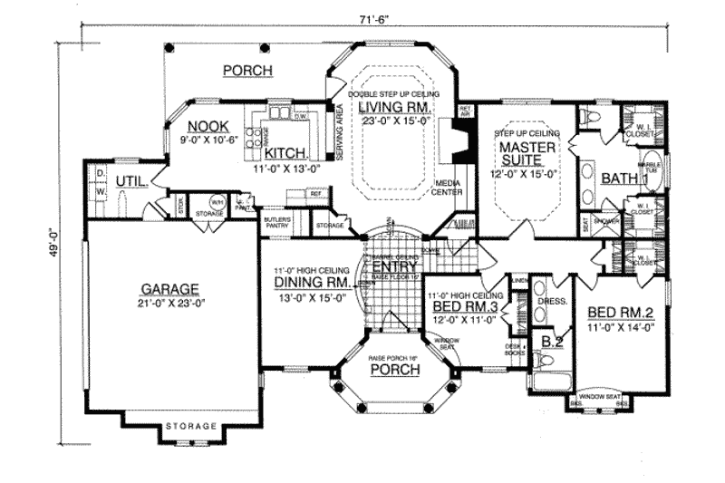 House Blueprint - Floor Plan - Main Floor for European House Plan #40-320 - 3 bed, 2 bath