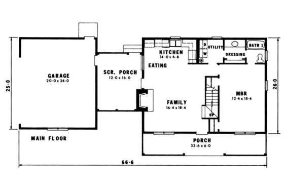 Floor Plan - Main Floor for Country House Plan #10-226 - 3 bed, 2 bath
