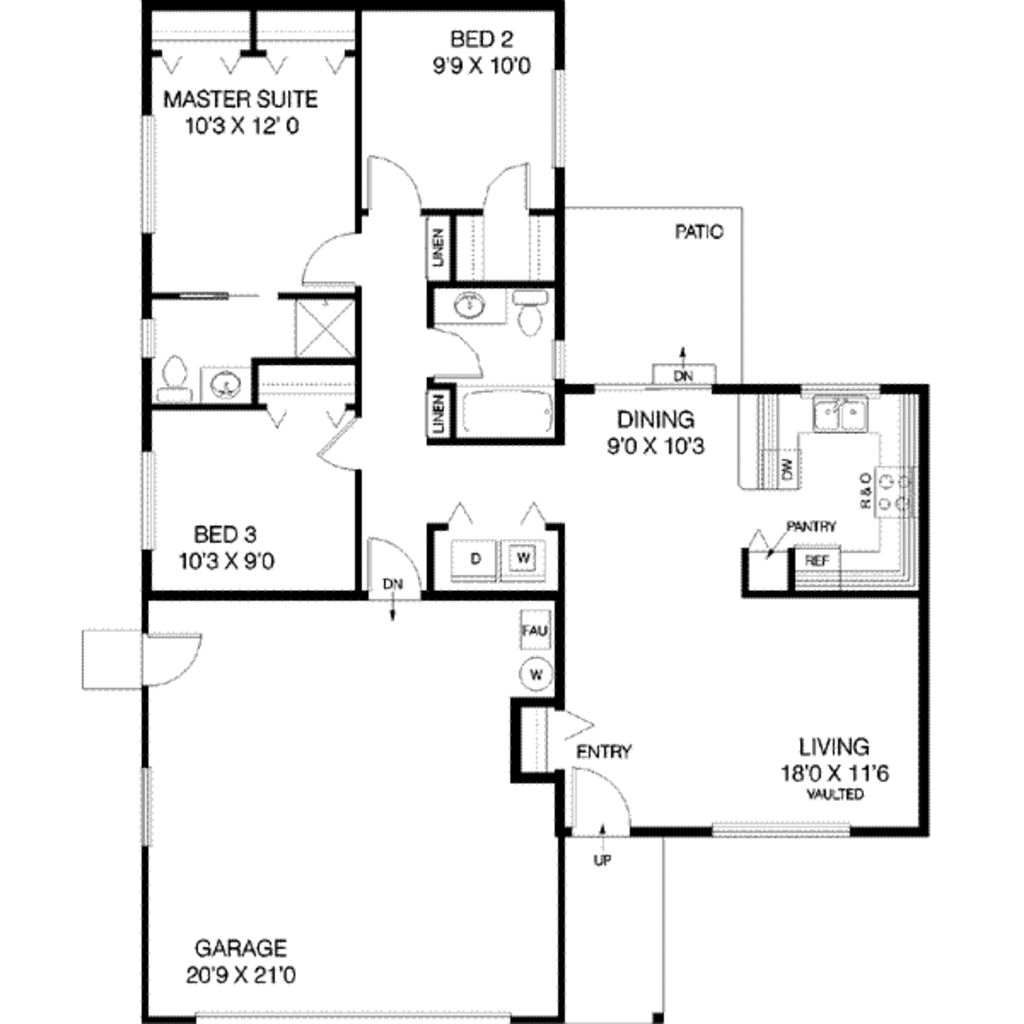 Ranch Style House Plan - 3 Beds 2 Baths 1070 Sq/Ft Plan #60-465 ...