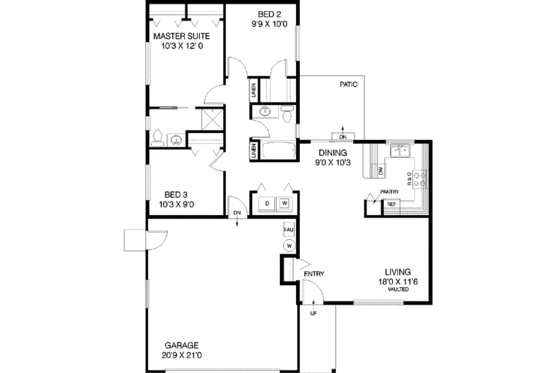 Floor Plan - Main Floor for Ranch House Plan #60-465 - 3 bed, 2 bath