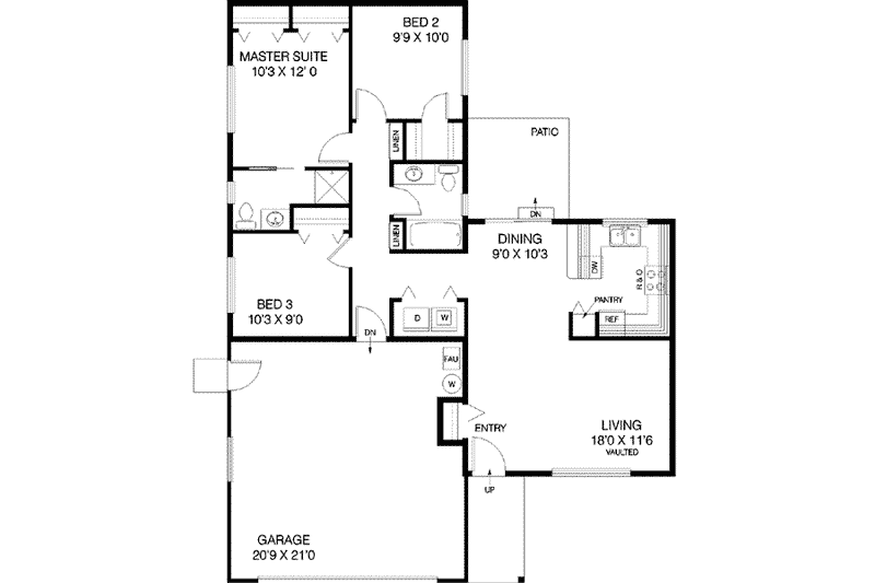 Home Plan - Floor Plan - Main Floor for Ranch House Plan #60-465 - 3 bed, 2 bath