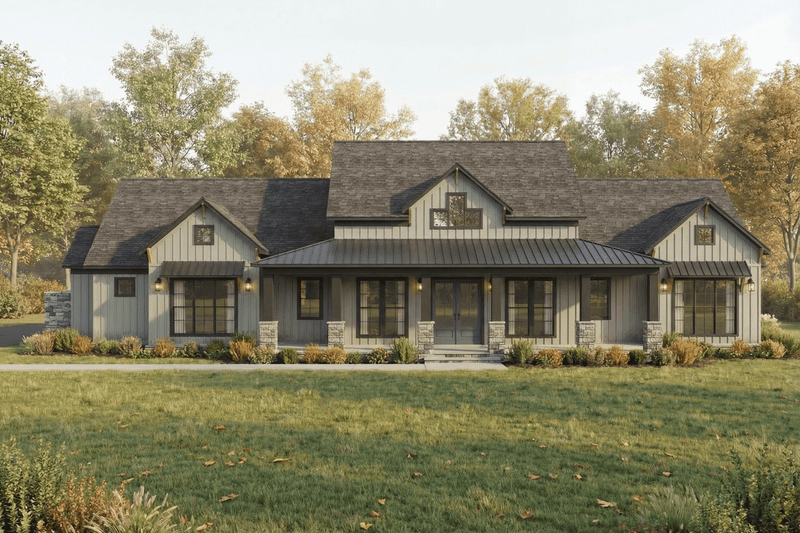 Architectural House Design - Exterior - Front Elevation 3 for Farmhouse House Plan #923-458 - 3 bed, 3.5 bath