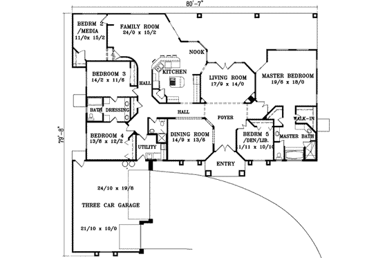 Floor Plan - Main Floor for Adobe / Southwestern House Plan #1-1099 - 5 bed, 3 bath